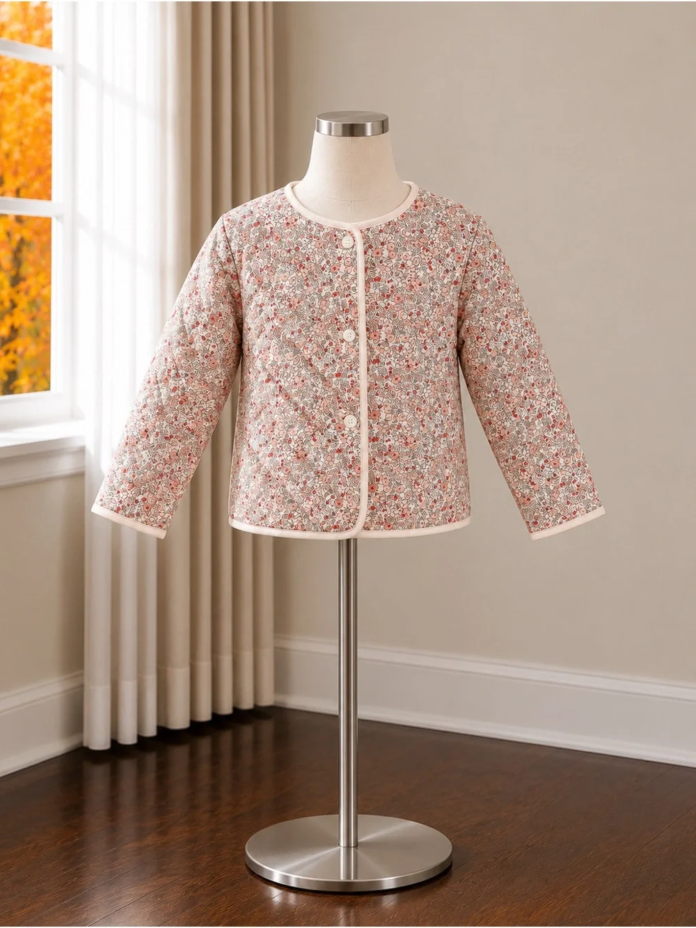 Girls' Quilted Floral Button-Front Jacket - Pink Floral